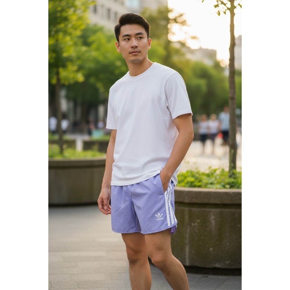 adidas Men’s Purple Athletic Shorts with White Stripes